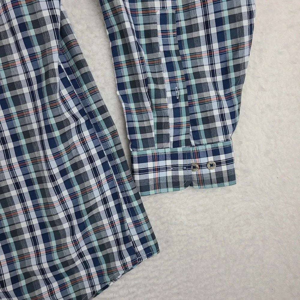 Eddie Bauer Shirt Mens 2XL XXL Blue‎ Plaid Classic Fit TraveX Button Up